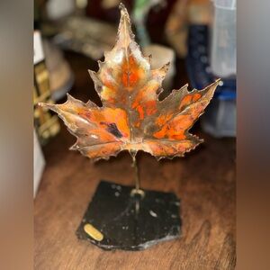 Decorative Metal/Aluminum/Copper? Maple Leaf Sculpture on stone stand